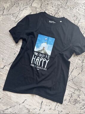 Happy Brand Black Graphic Short-Sleeve Tee - 'Be Happy' Print